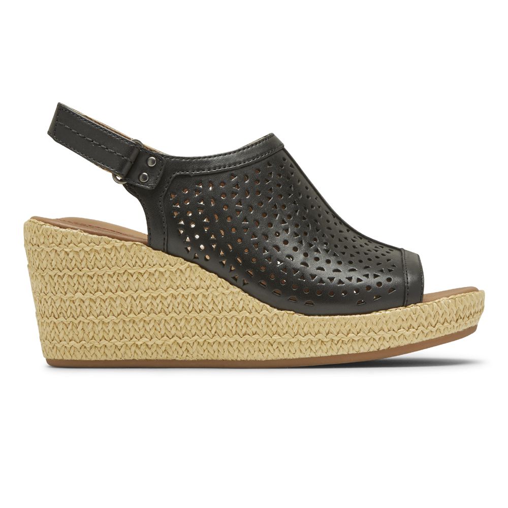 Sandale Cu Pene Rockport Dama Cobb Hill Erika Perforated Negrii - Romania 8513-ZVKAU